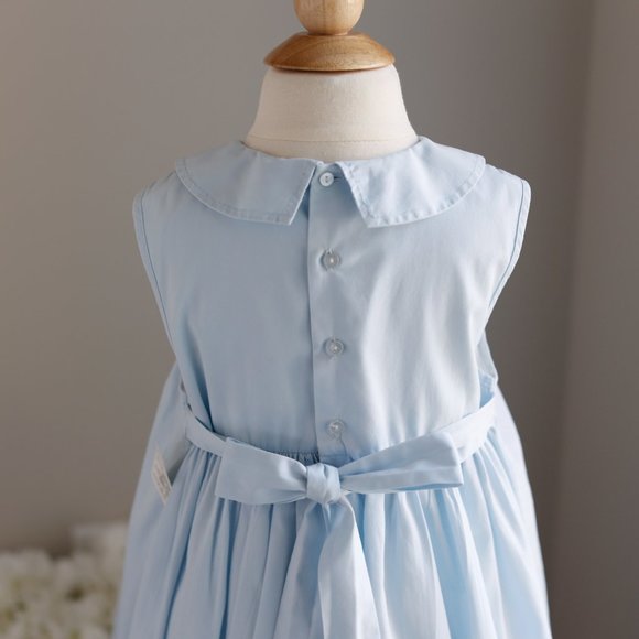 Blue Smocked Dress Hand Embroidery Boutique Size 7 Vacation Spring Summer - Picture 4 of 7